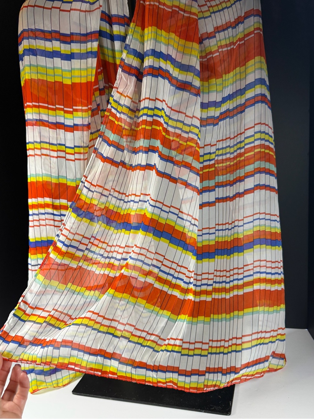 2CHIC Retro Sheer Multi-Color Striped Grid Rectangular Scarf - Picture 3 of 5